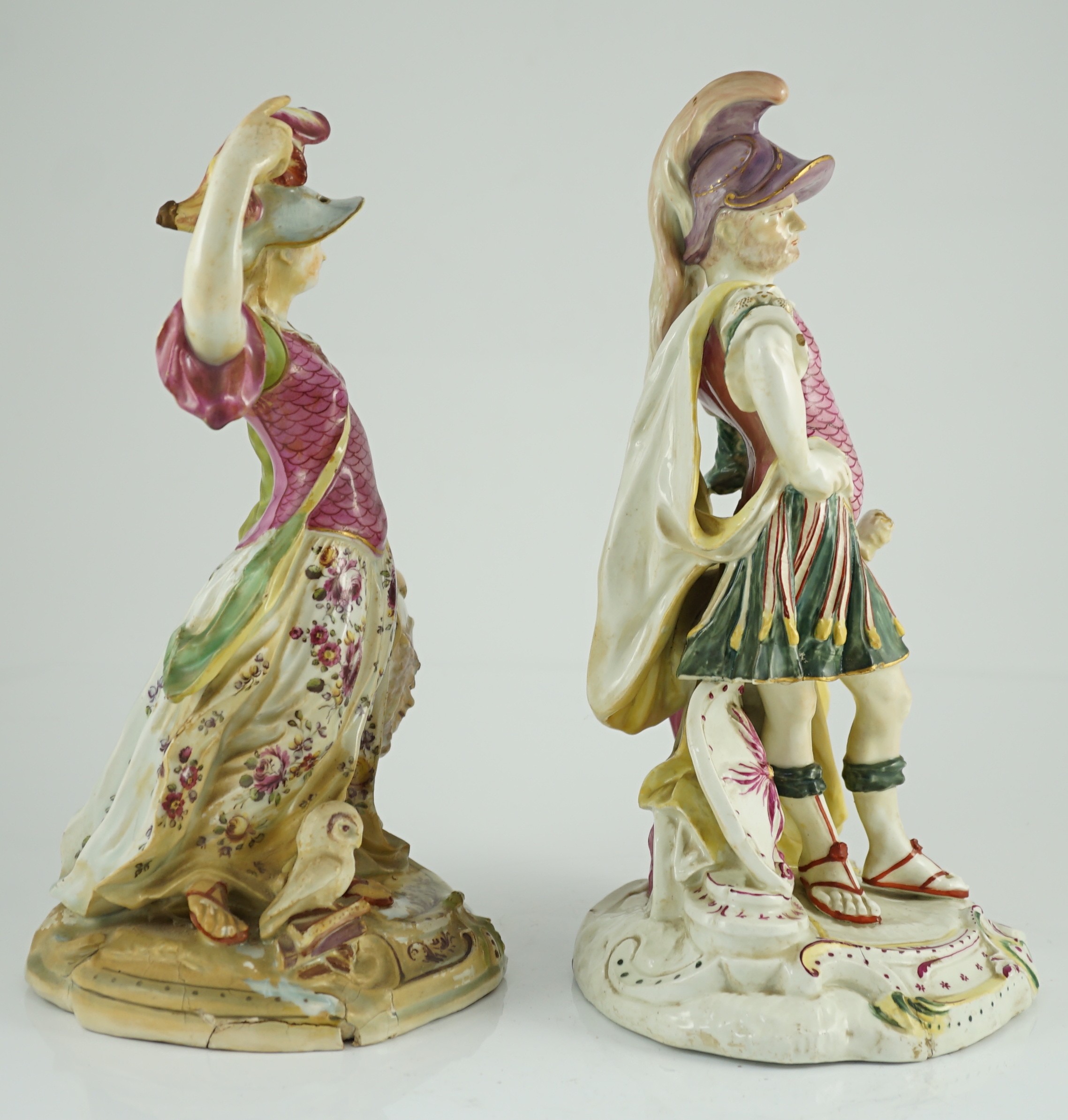 A pair of large Derby porcelain figures of Minerva and Mars, c.1760